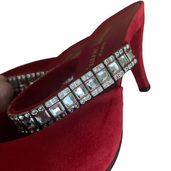 Vintage 90s Stephane Kelian Red Suede Mules Rhinestone Straps sz 8 - Picture 9 of 10